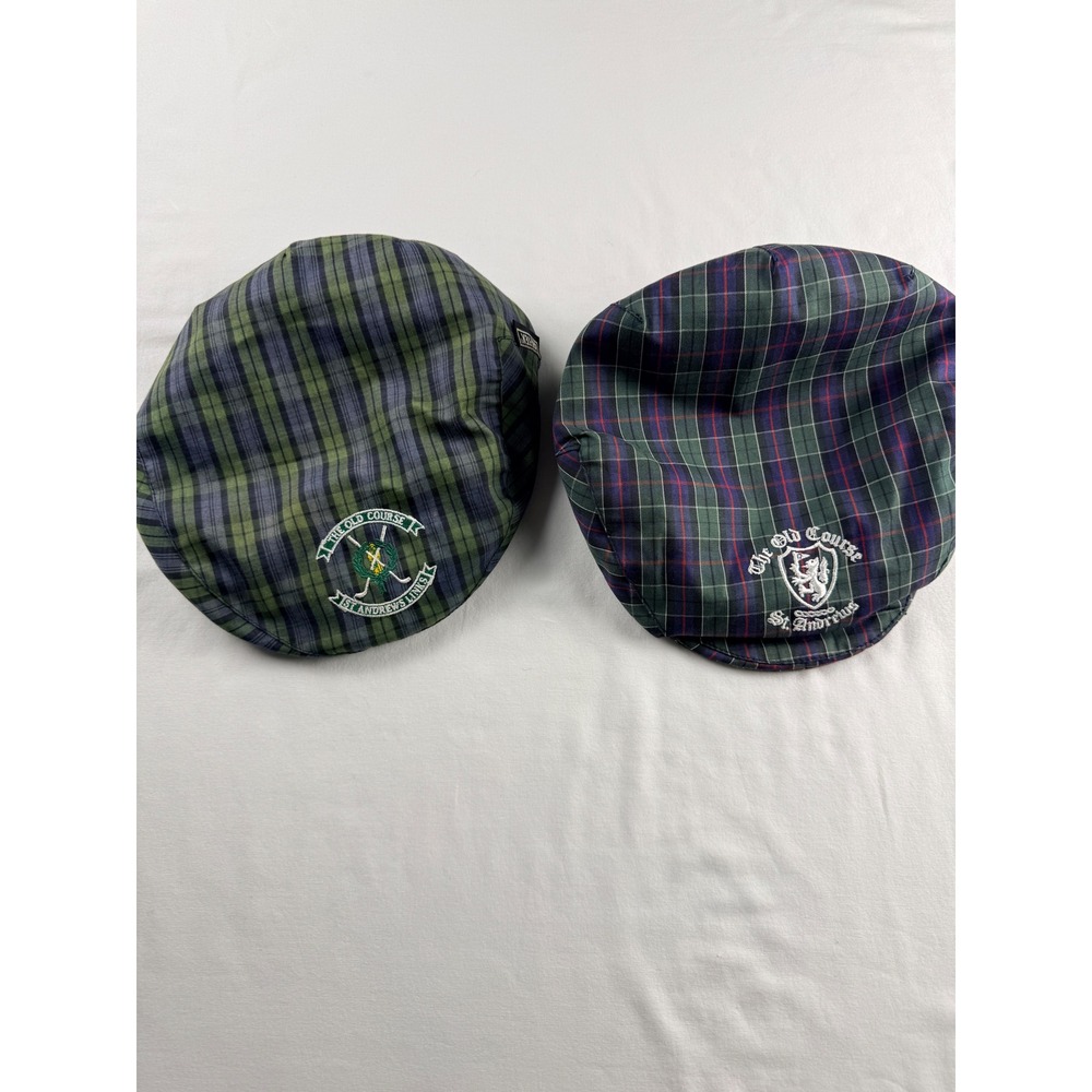 Vintage Kangol St Andrews Old Course Flat Cap Hat Set Gore-Tex Plaid Mens L
